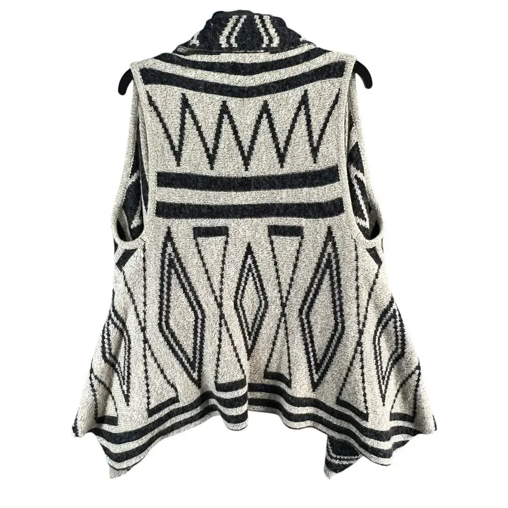 Dreamers Sweater‎ Vest Womens S-M Beige Black Open Aztec Tribal Boho Festival